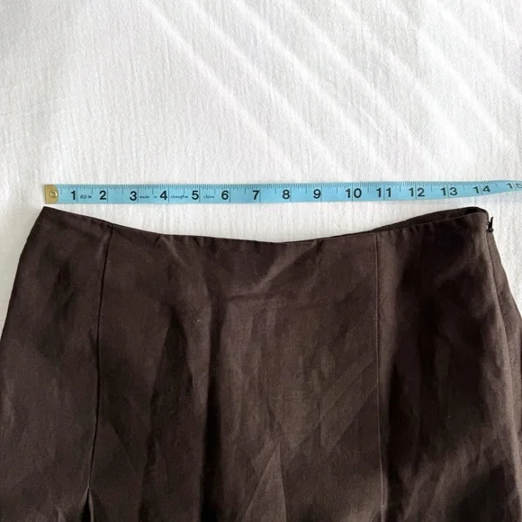 Loft Brown Linen Midi Skirt w/ Embroidered Hem - Picture 6 of 7